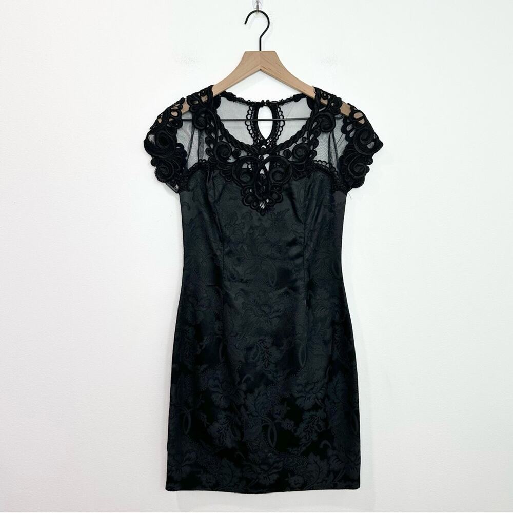Scott McClintock Vintage 90s Sheath Dress Size 6 Black Lace Floral Mini